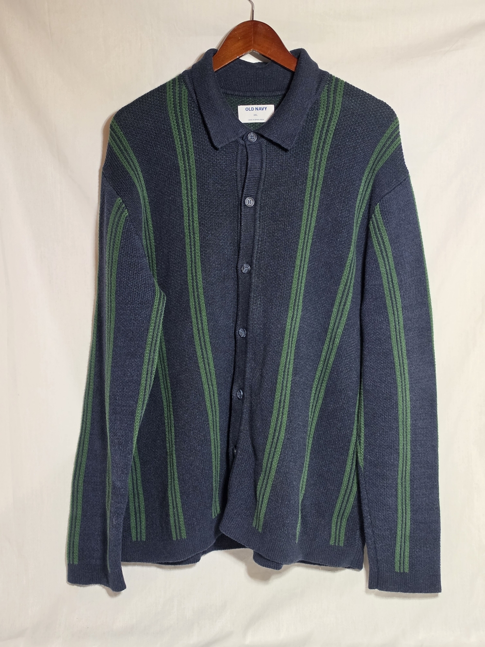 Old Navy Navy Blue and Green Striped Button-Front Cardigan 2XL